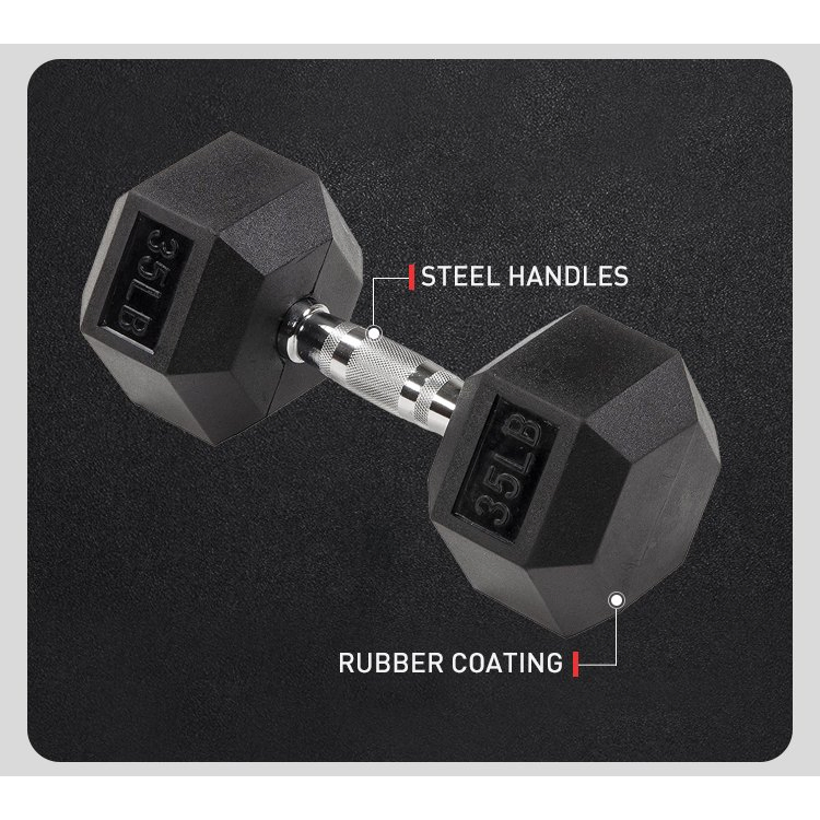 Custom Logo Gym Black Rubber Coated Hex Rubber Cast Iron Dumbbell