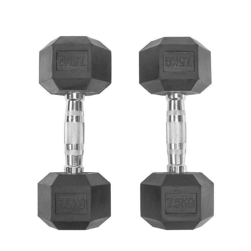 Custom Logo Gym Black Rubber Coated Hex Rubber Cast Iron Dumbbell