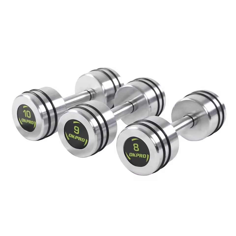 Wholesale Sports Fitness Round Head Chromed Stainless Steel Dumbbell Set