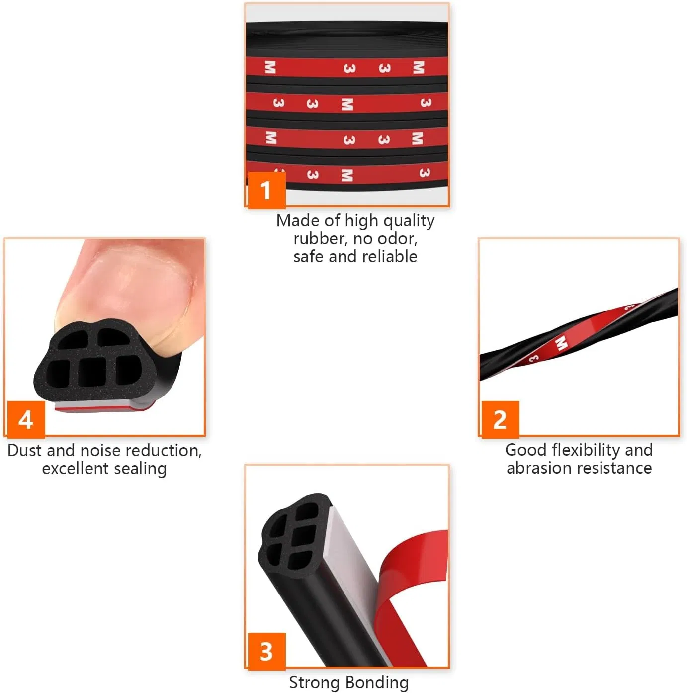 Automotive Rubber Seal, Double Layer 5 Holes, 16.5 Feet Long, Self-Adhesive Automotive Acoustic Windshield Strip, Cuttable, for Trucks, Pickups, Rvs and More.