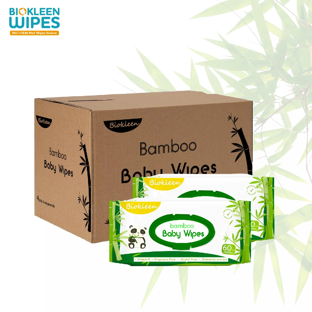 Fabricante Biokleen Oem Odm Personalización 80pcs Ecológico Orgánico Biodegradable Bambú Piel Sensible Limpieza de Manos 100% Toallitas Húmedas Naturales para Bebés