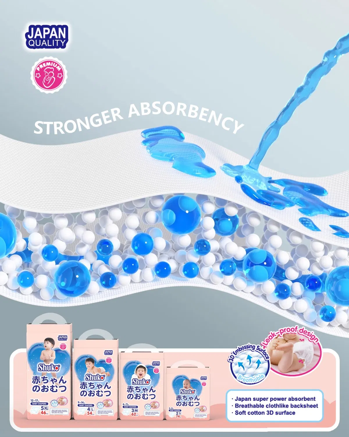 Pañales desechables biodegradables ultra absorbentes de doble núcleo para bebés