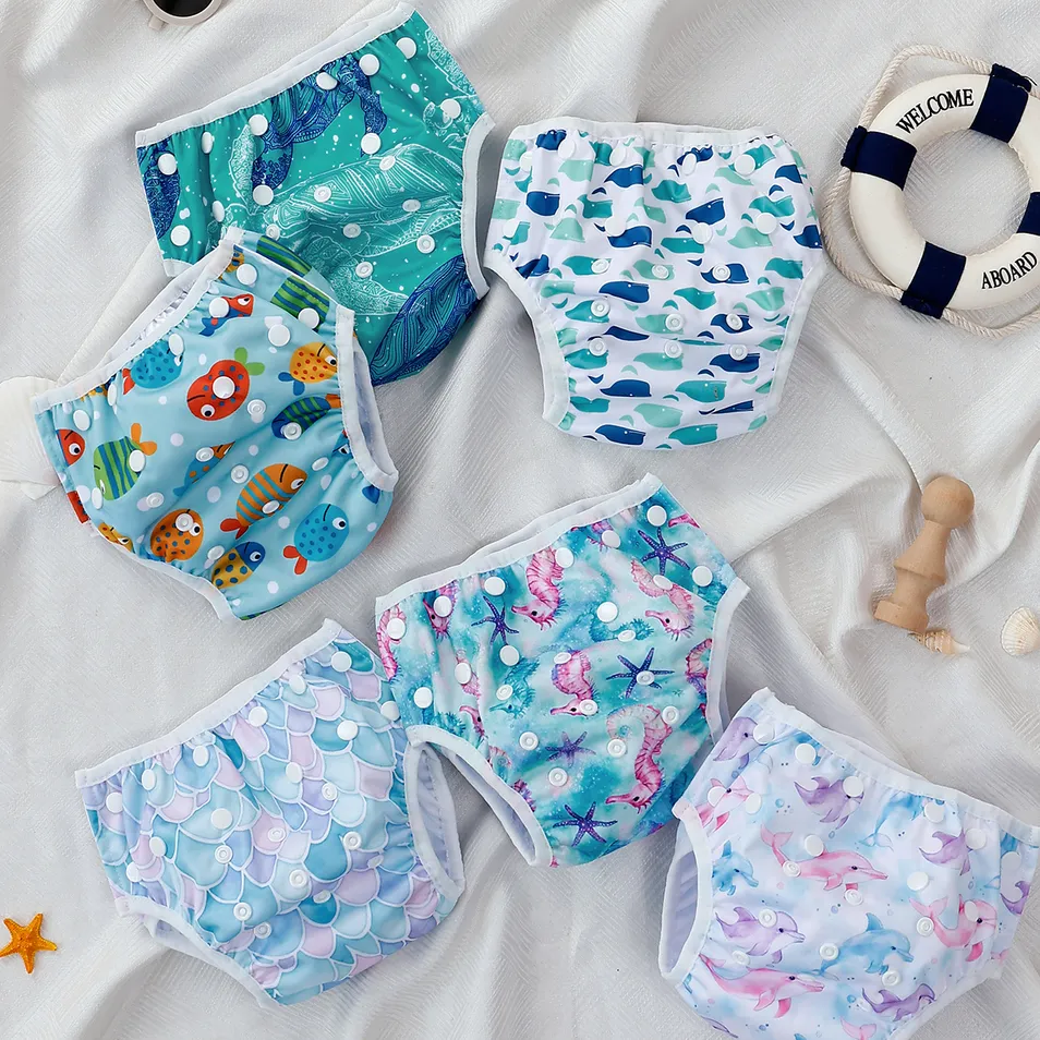 Pañales de tela para nadar reutilizables y lavables con broches laterales personalizados, pantalones de baño para bebés y niños, ropa interior para piscina y playa