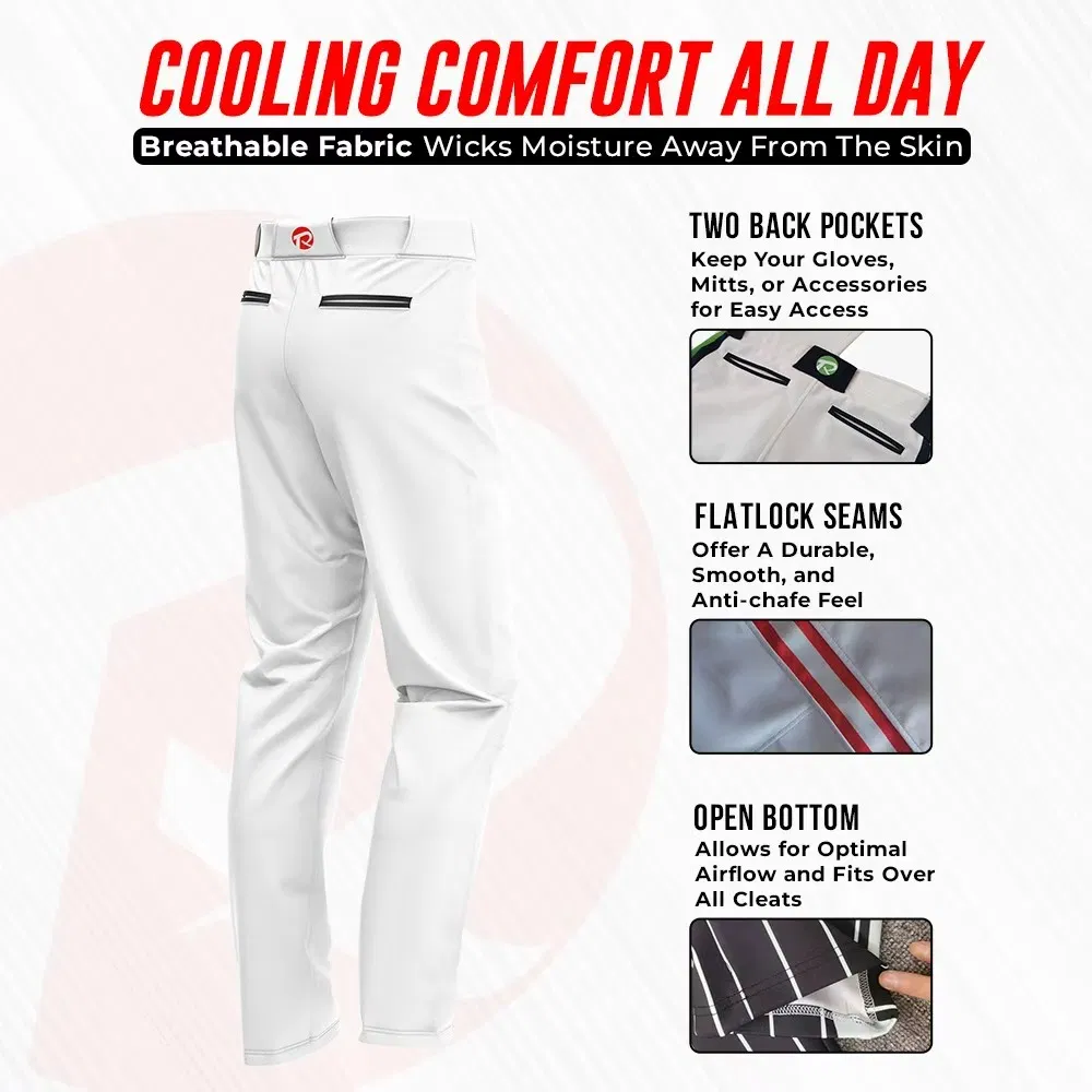 Pantalones de béisbol deportivos resistentes a las arrugas, pantalones de softbol de color sólido con impresión personalizada para entrenamiento de equipos juveniles y adultos