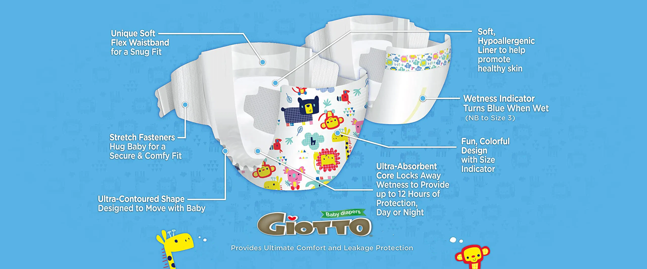 Glotto OEM/ODM 100%Bamboo Ecológico Suave y Transpirable Biodegradable Desechable Pañales para Bebés Tamaño 2 168count