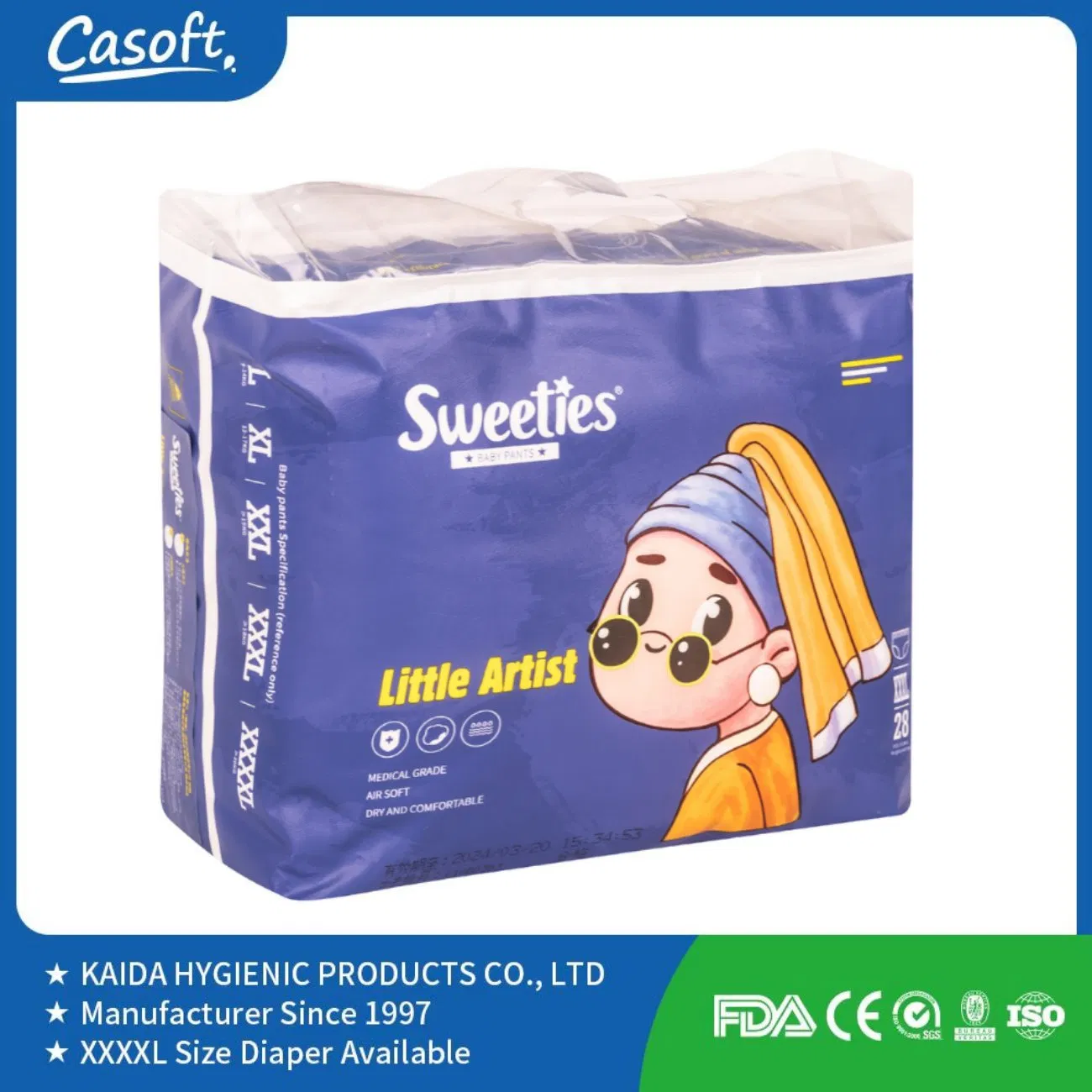 Casoft Tela Similar a Plástico Transpirable Tejido No Tejido Alta Absorción Superficie Seca Súper Fina Viejos Niños Fabricante Pañal para Bebés Pantalones Deslizables