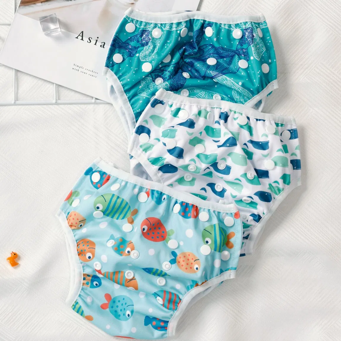 Cubierta de pañal reutilizable ecológica de talla única, pantalones de natación impresos suaves, ropa de baño para niños pequeños, pañal de tela lavable para bebés