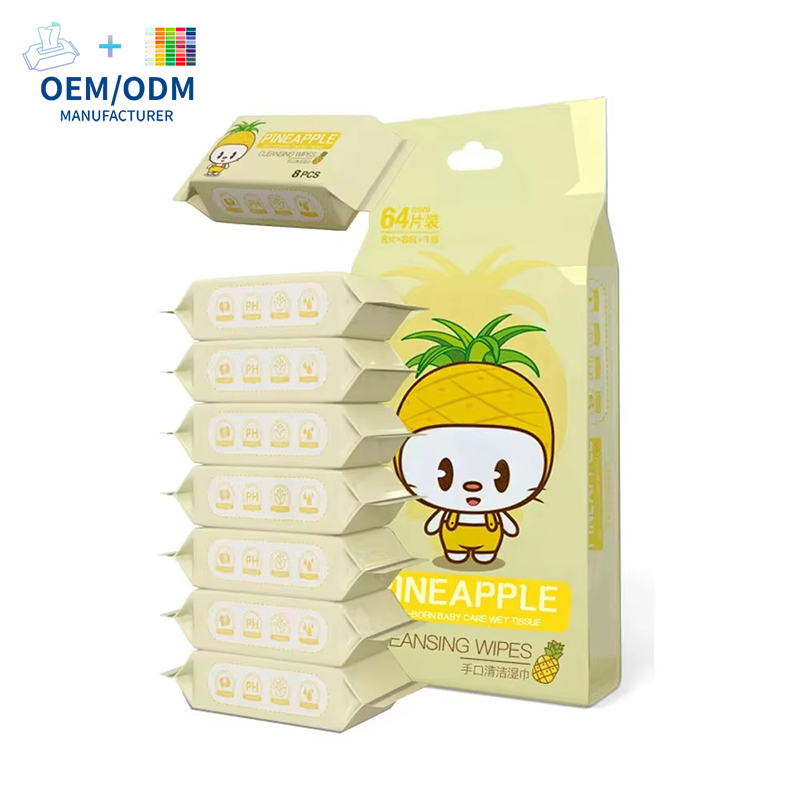 Toallitas húmedas de limpieza pura OEM Mini 99.9% para la piel sensible del bebé, toallitas desechables 64PCS/Packs para la limpieza