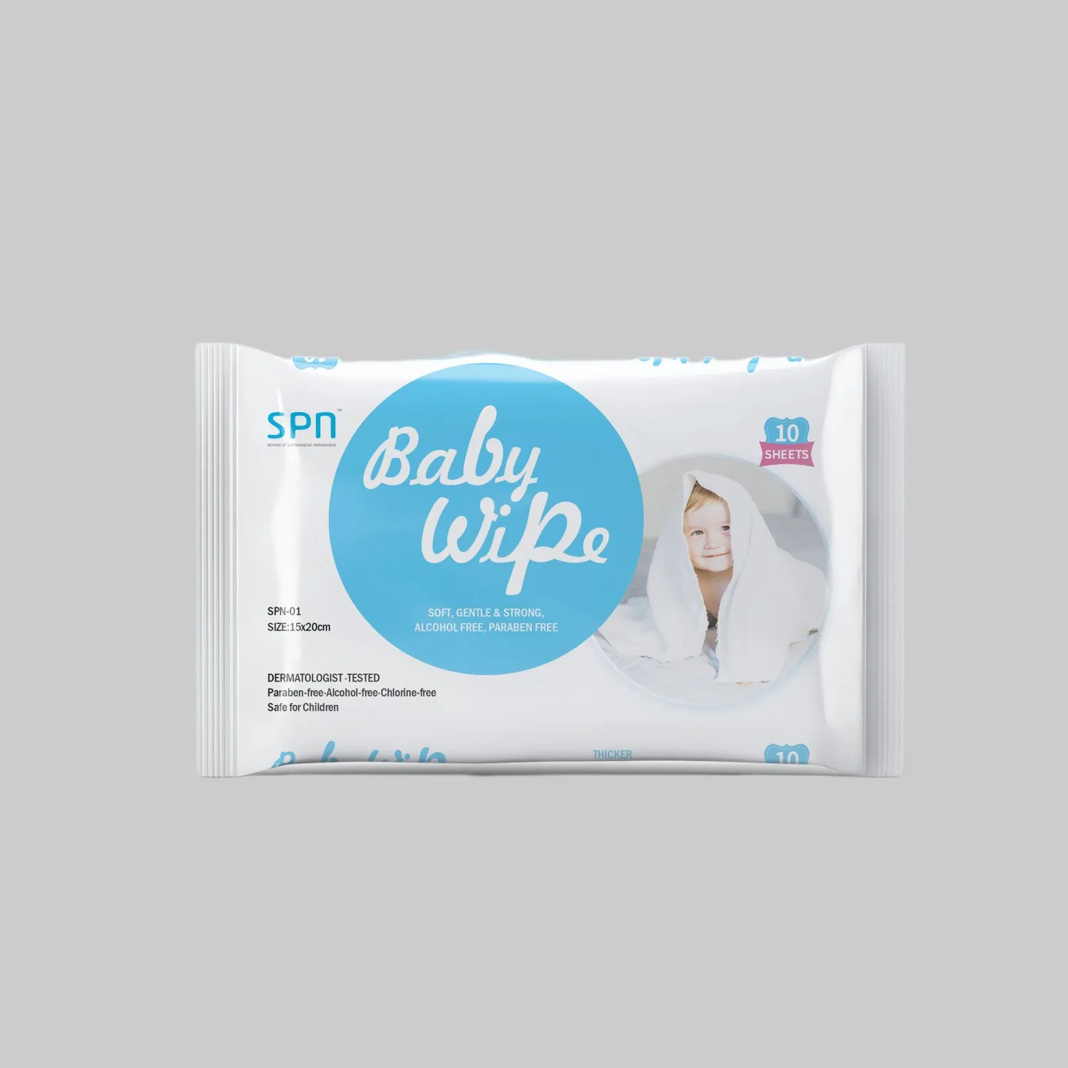 Toallitas húmedas biodegradables de marca privada Spn, productos desechables y flushables para el cuidado del bebé, limpieza de manos, labios y boca, tela OEM ODM, toallitas para bebés con agua