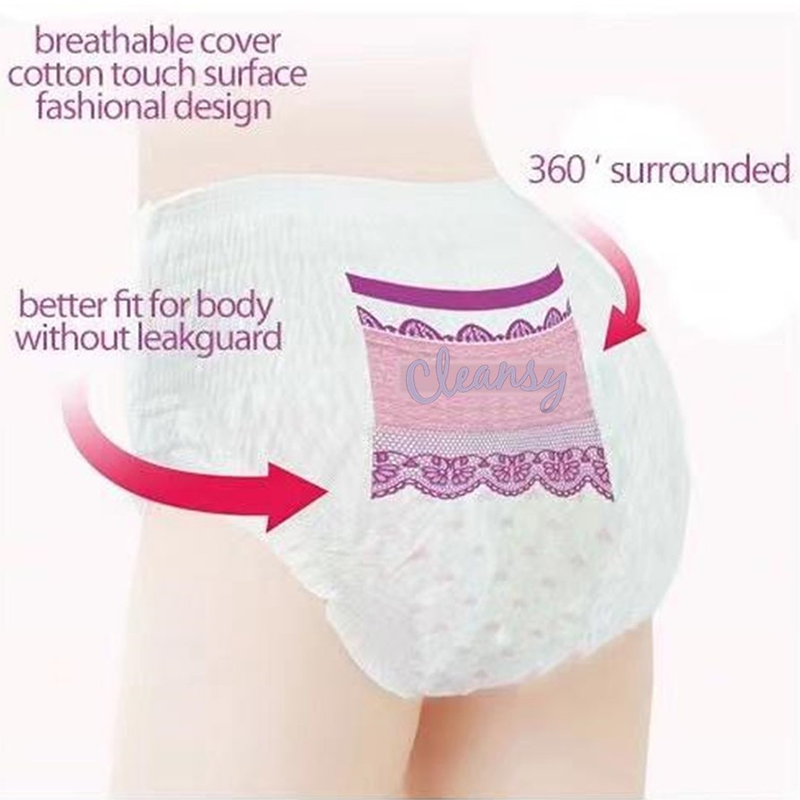 Pantalones desechables para adultos de uso regular durante la noche OEM&ODM, panties menstruales para mujeres, pantalones de entrenamiento suaves para la superficie de la mujer, compresas sanitarias