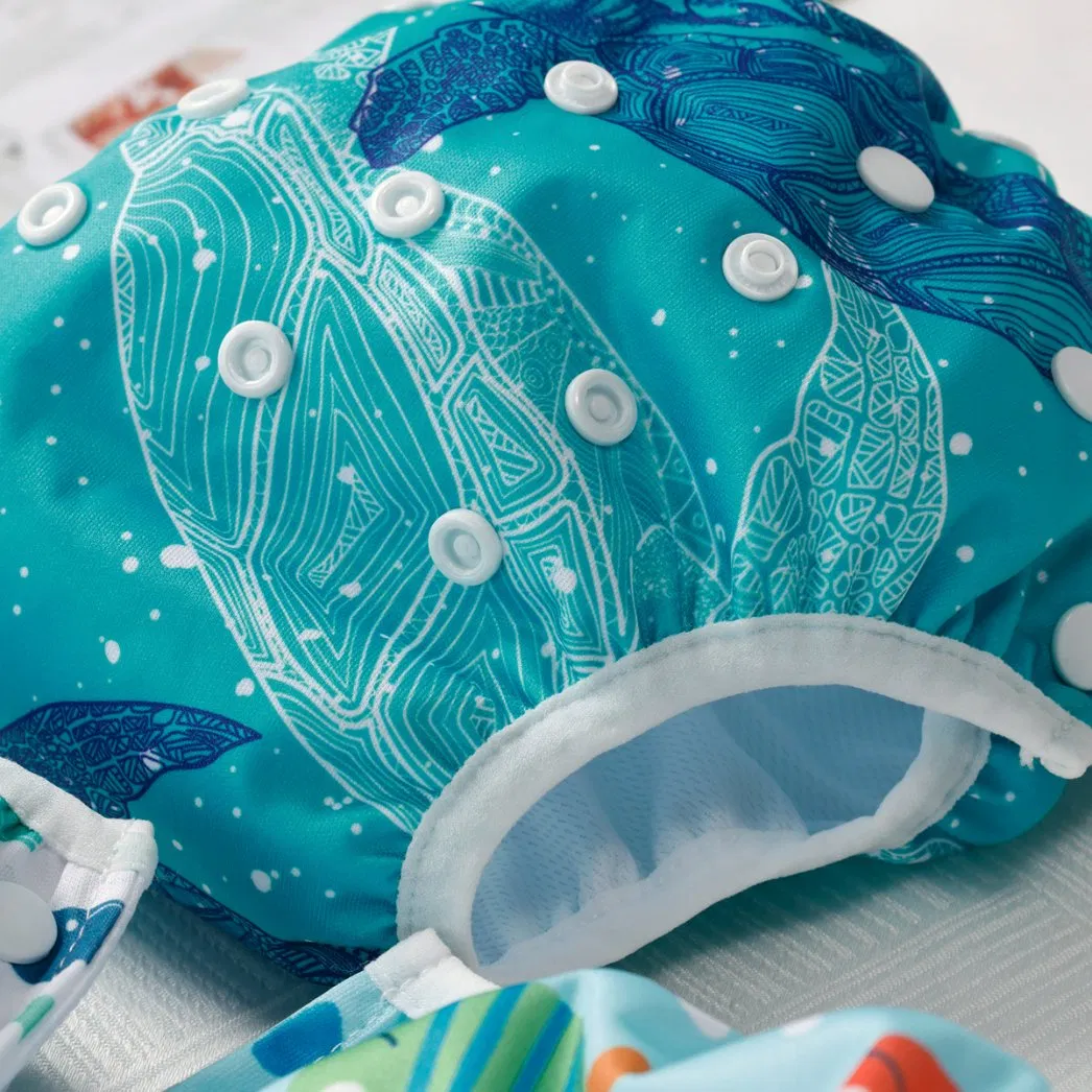 Cubierta de pañal reutilizable ecológica de talla única, pantalones de natación impresos suaves, ropa de baño para niños pequeños, pañal de tela lavable para bebés