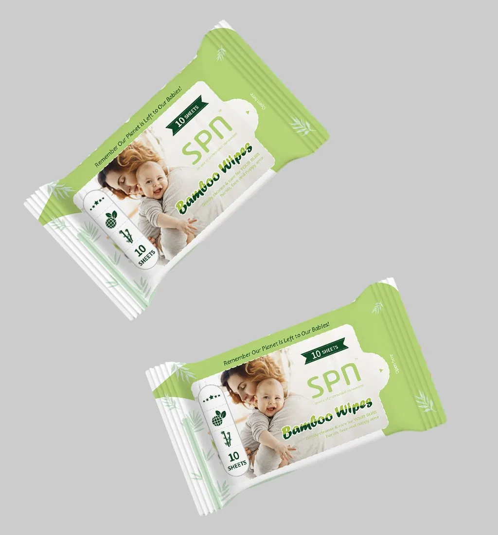 Toallitas húmedas biodegradables de marca privada Spn, productos desechables y flushables para el cuidado del bebé, limpieza de manos, labios y boca, tela OEM ODM, toallitas para bebés con agua
