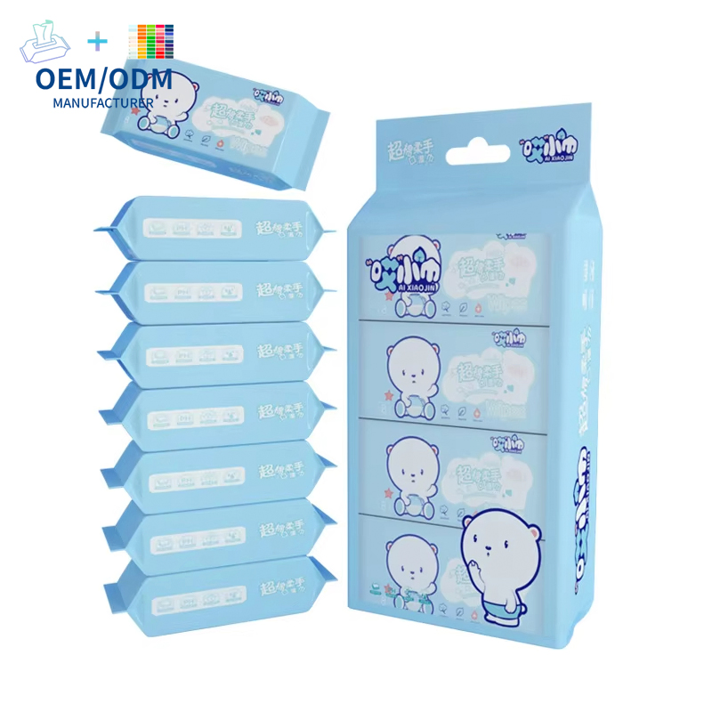 Toallitas húmedas de limpieza pura OEM Mini 99.9% para la piel sensible del bebé, toallitas desechables 64PCS/Packs para la limpieza