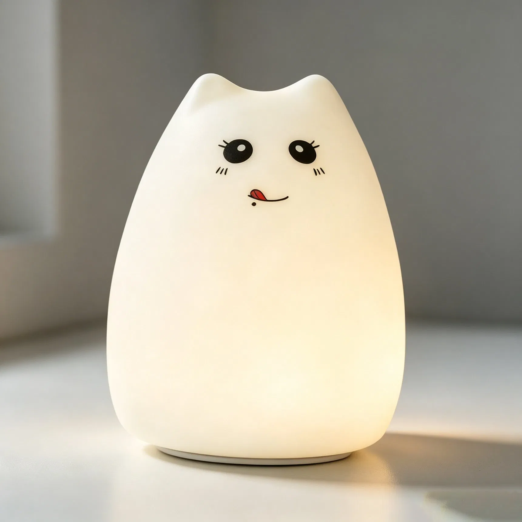 Healing Cartoon Cat Tap Silicone Mood Lamp USB Rechargeable 7 Color Changing Mini Night Light Kawaii Animal Ornament Lamp