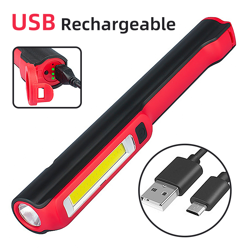 Lanterna de Trabalho Magnética COB LED Portátil Recarregável por USB com Clip para Inspeção de Bolso Rwl04