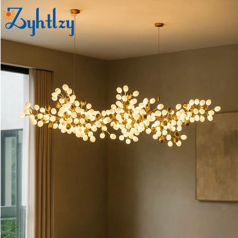 Candelabro Pendente de Vidro de Uva LED Luxuoso em Metal de Latão com Vinha Lâmpada Suspensa Moderna para Restaurante Sala de Estar Recepção (ZY-HXD-003)