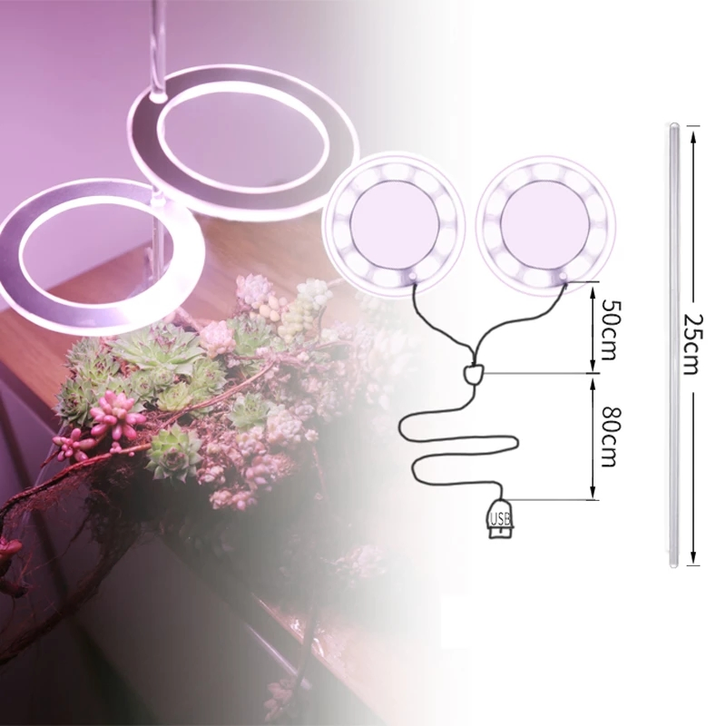 Lâmpada de Crescimento de Plantas LED Espectro Completo Anel de Ângulo Interno Potes Domésticos Temporizador de Dimerização Luz de Preenchimento para Suculentas