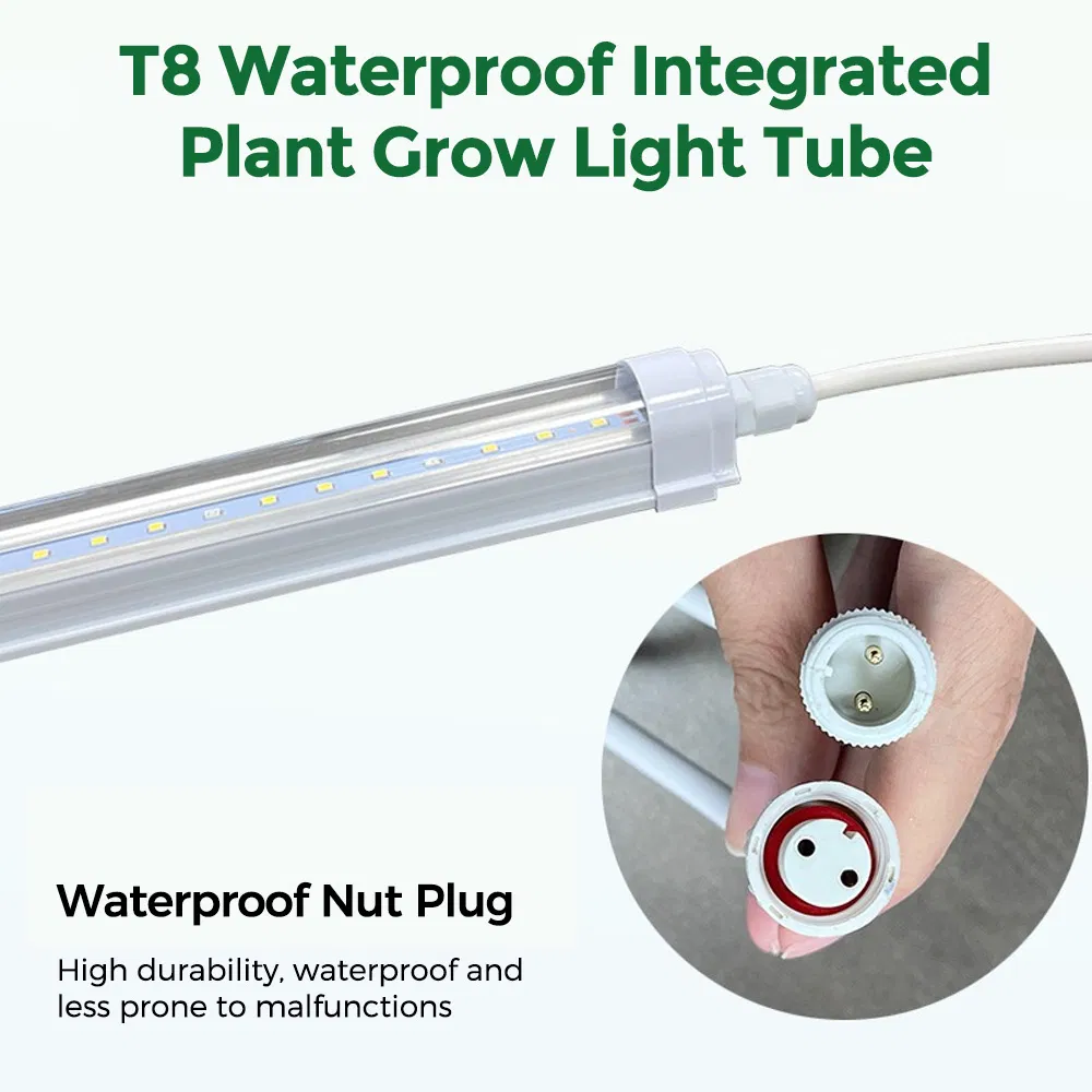 T8 1.2m Tubo de Luz de Cultivo LED à Prova d'Água para Hidroponia, Luz de Planta de Espectro Completo com 2.3μMol/J Eficácia