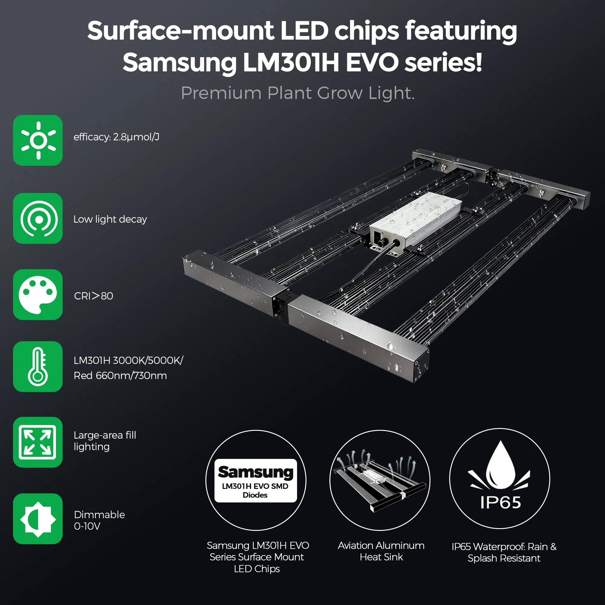 240W Luz de Cultivo LED de Espectro Completo Dobrável, 2.8 μMol/J Alta Eficiência, IP65 Lâmpada de Crescimento de Plantas para Estufas Comerciais e Agricultura Indoor