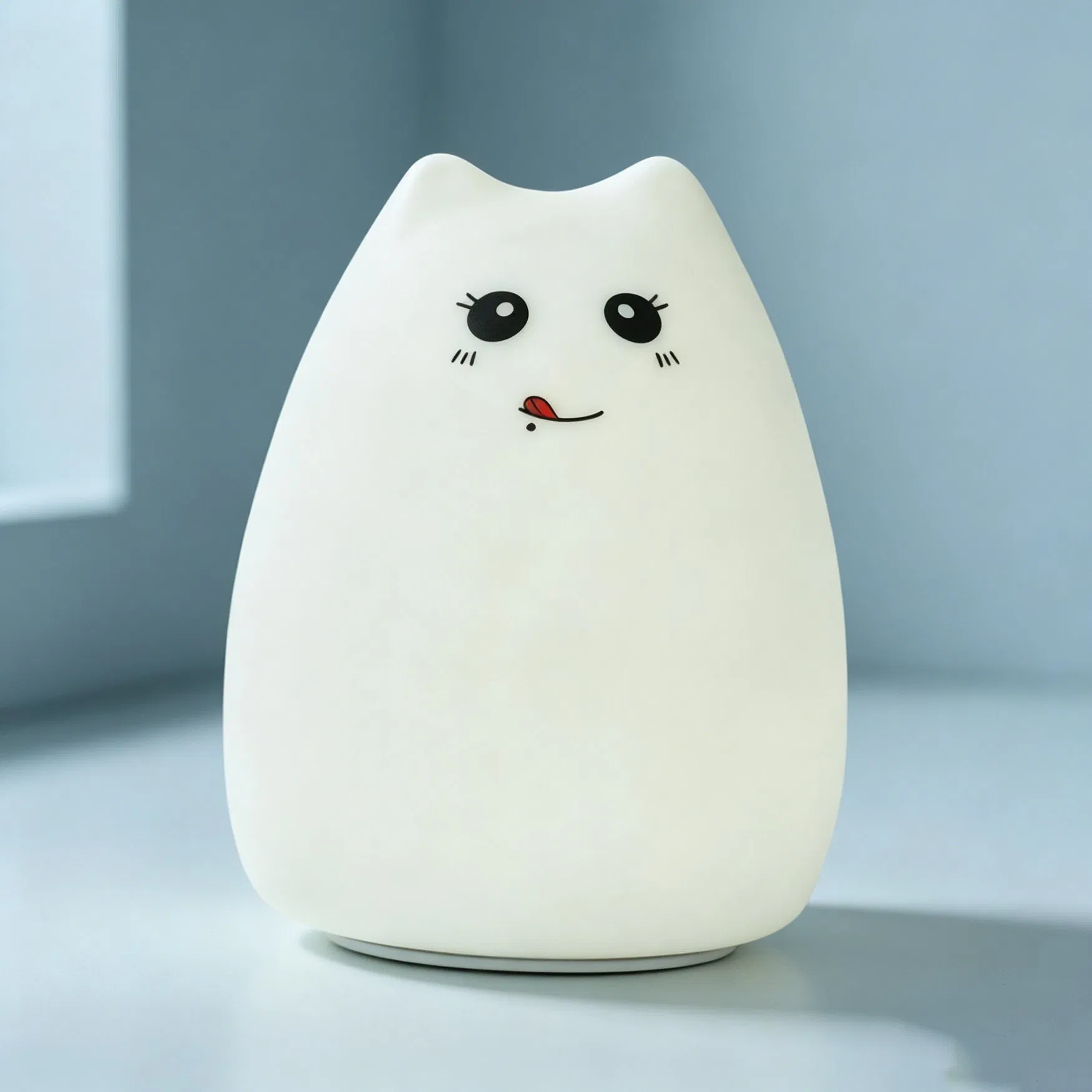Healing Cartoon Cat Tap Silicone Mood Lamp USB Rechargeable 7 Color Changing Mini Night Light Kawaii Animal Ornament Lamp