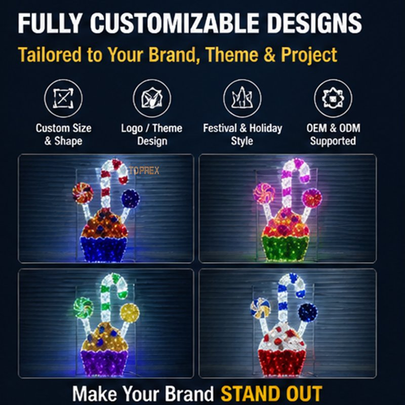 Toprex Melhor Vendedor Vibrante 2D LED Doce Motivo de Cupcake Luz para Decoração de Hotel ao Ar Livre Shopping Mall