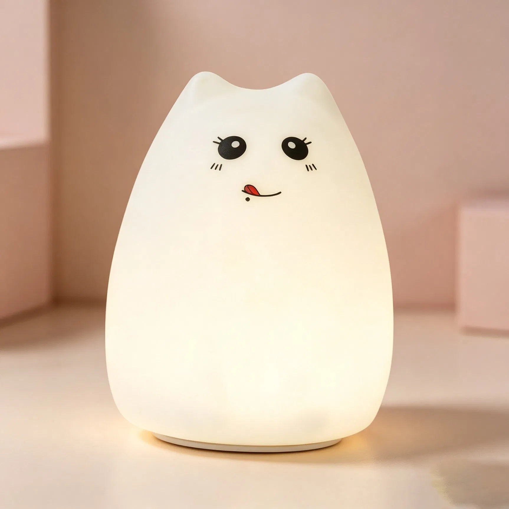 Healing Cartoon Cat Tap Silicone Mood Lamp USB Rechargeable 7 Color Changing Mini Night Light Kawaii Animal Ornament Lamp
