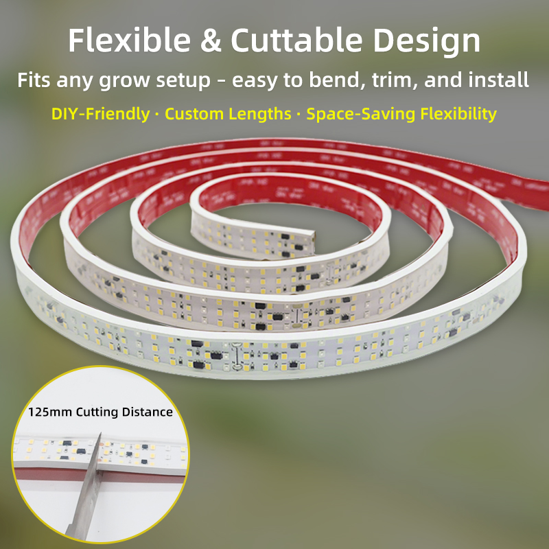 Fitas de Luz de Crescimento LED Flexíveis e Eficientes em Energia de Espectro Completo 220V 110V Luzes de Crescimento de Plantas Inteligentes Dimerizáveis 252 LEDs/m Para Mudas, Ervas, Suculentas