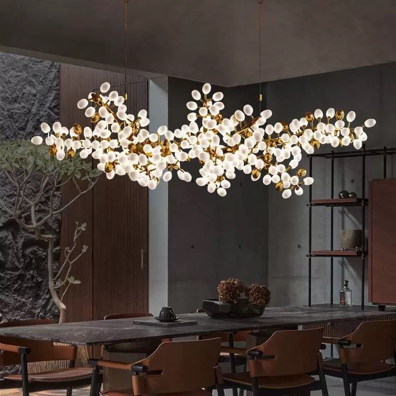 Candelabro Pendente de Vidro de Uva LED Luxuoso em Metal de Latão com Vinha Lâmpada Suspensa Moderna para Restaurante Sala de Estar Recepção (ZY-HXD-003)