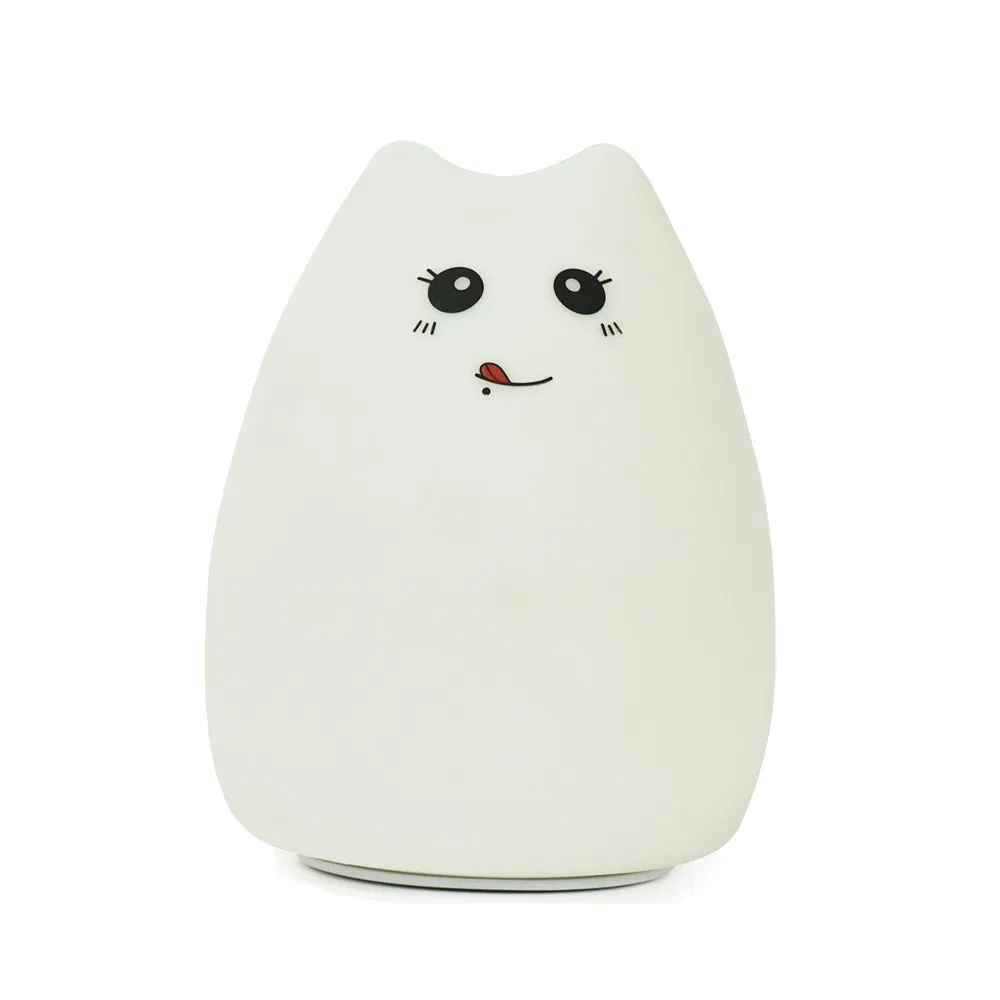 Healing Cartoon Cat Tap Silicone Mood Lamp USB Rechargeable 7 Color Changing Mini Night Light Kawaii Animal Ornament Lamp
