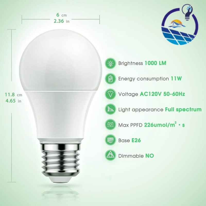 A60 Lâmpada de Cultivo LED E26 E27 11W Espectro Completo 4000K