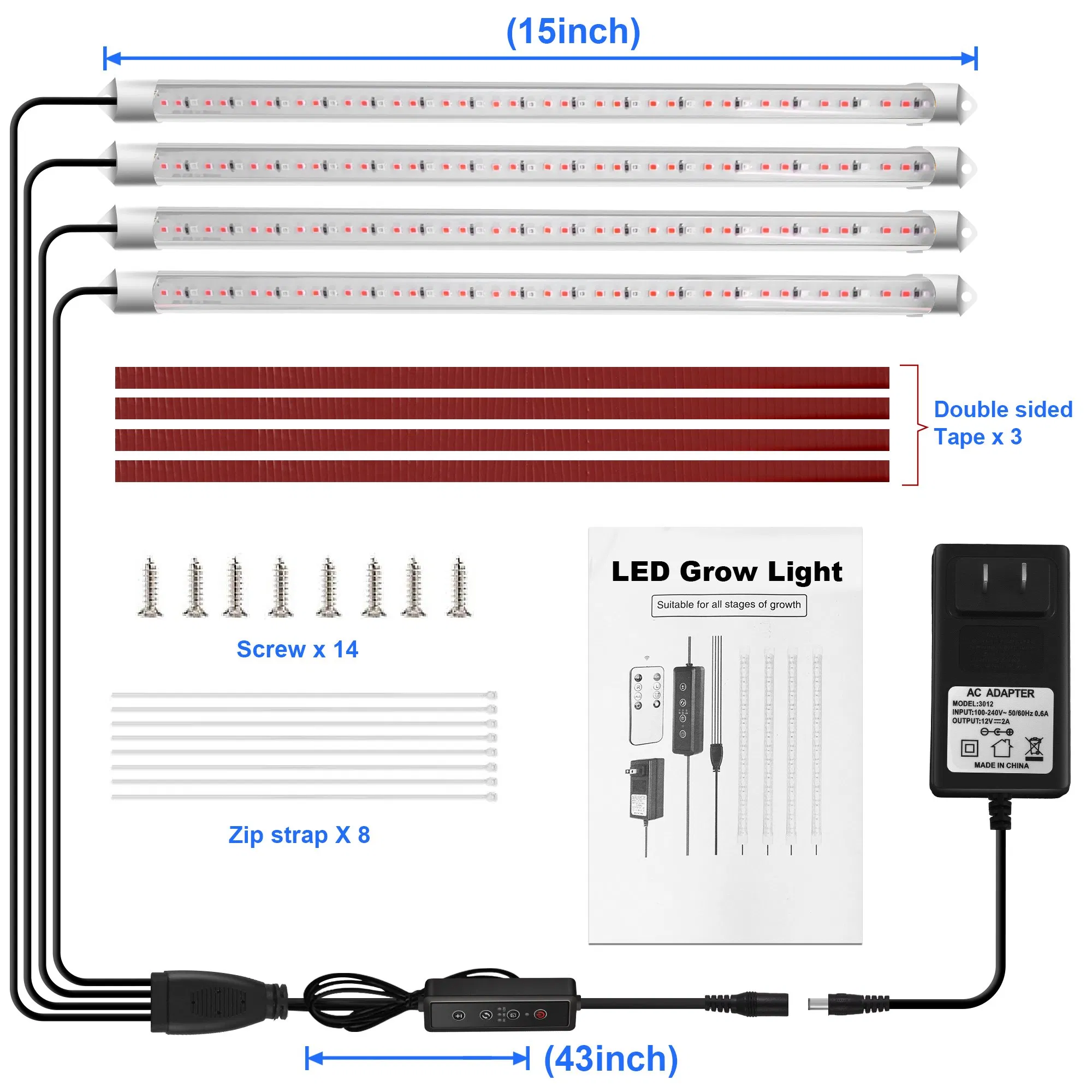Luz de Cultivo para Plantas de Interior Luz de Cultivo de Espectro Completo com Timer Lâmpada de Crescimento Semelhante ao Sol para Hidroponia Suculenta, 2 Barras, 4 Barras, 6 Barras