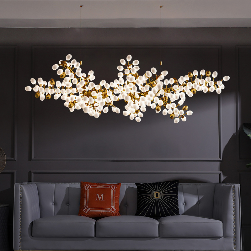 Candelabro Pendente de Vidro de Uva LED Luxuoso em Metal de Latão com Vinha Lâmpada Suspensa Moderna para Restaurante Sala de Estar Recepção (ZY-HXD-003)