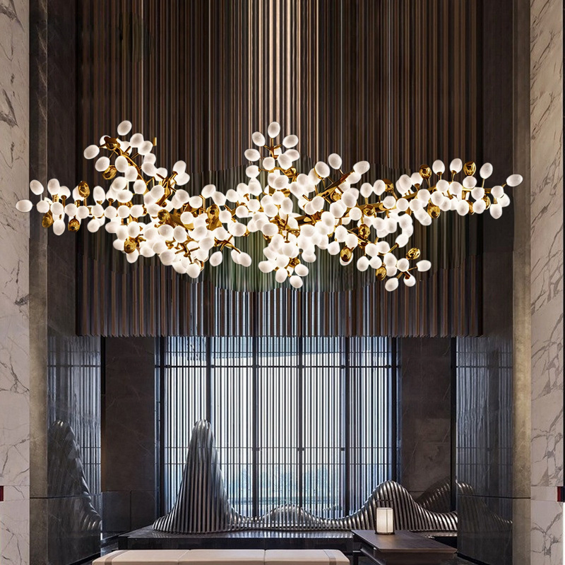Candelabro Pendente de Vidro de Uva LED Luxuoso em Metal de Latão com Vinha Lâmpada Suspensa Moderna para Restaurante Sala de Estar Recepção (ZY-HXD-003)