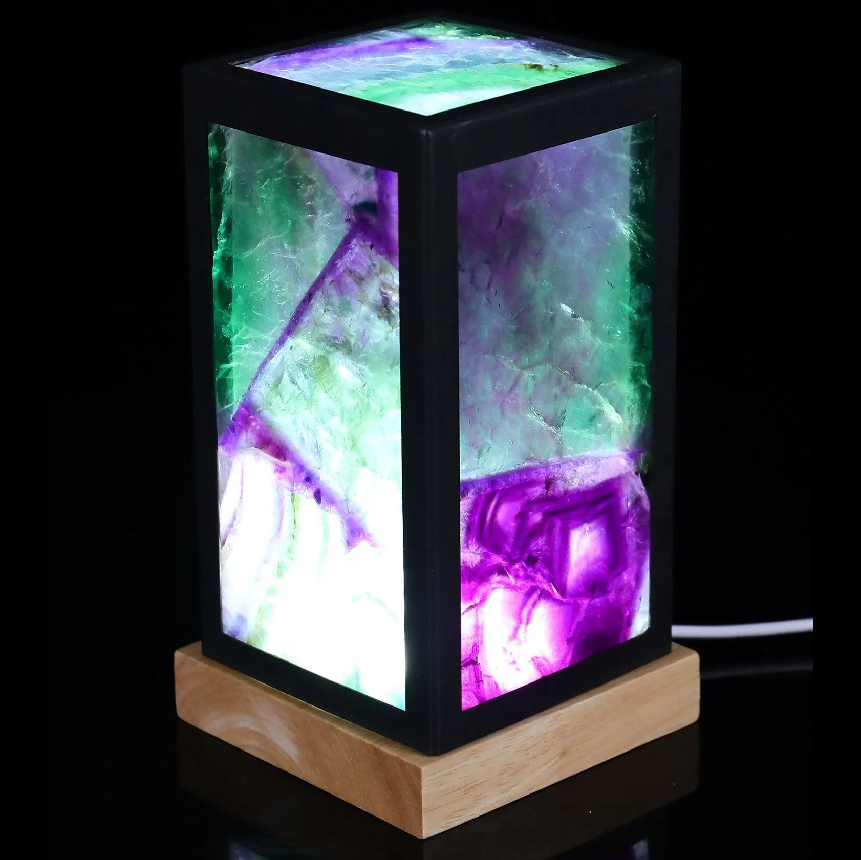 Lâmpada de Noite Cubo de Cristal Natural Quartzo para Decoração Lâmpada de Mesa de Fluorita Verde