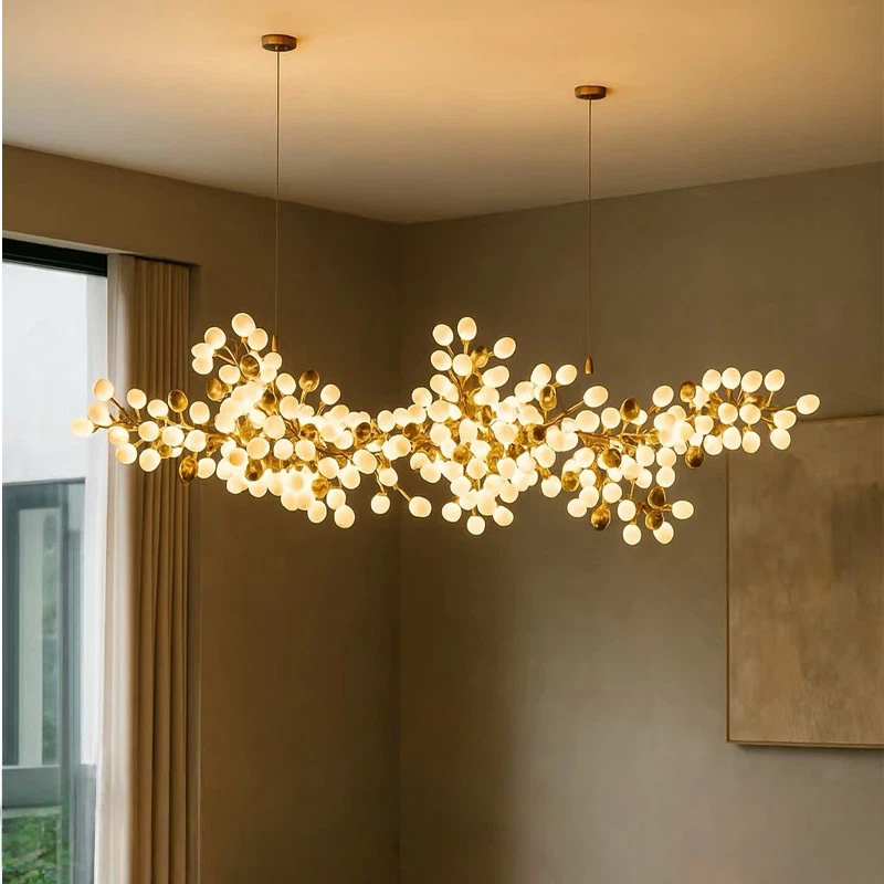 Candelabro Pendente de Vidro de Uva LED Luxuoso em Metal de Latão com Vinha Lâmpada Suspensa Moderna para Restaurante Sala de Estar Recepção (ZY-HXD-003)