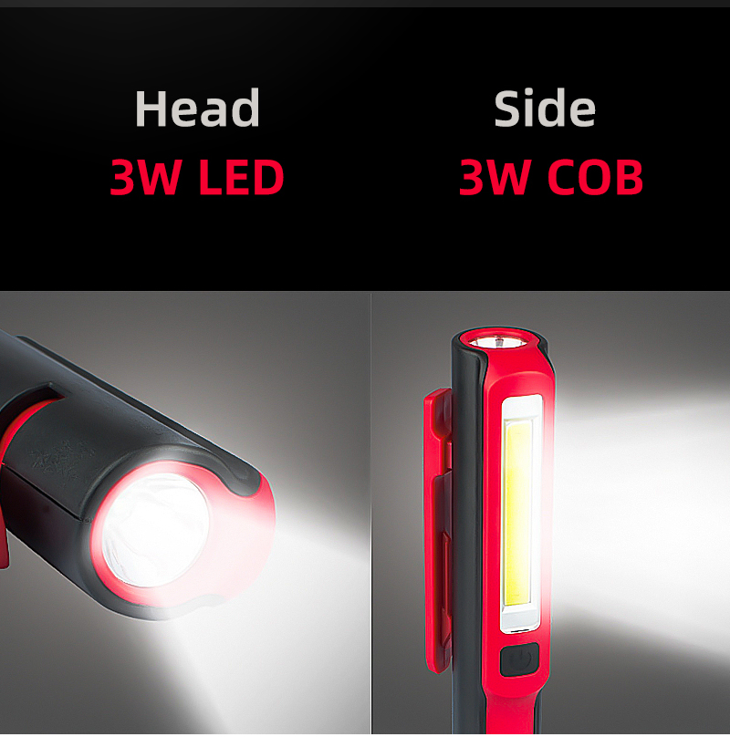Lanterna de Trabalho Magnética COB LED Portátil Recarregável por USB com Clip para Inspeção de Bolso Rwl04