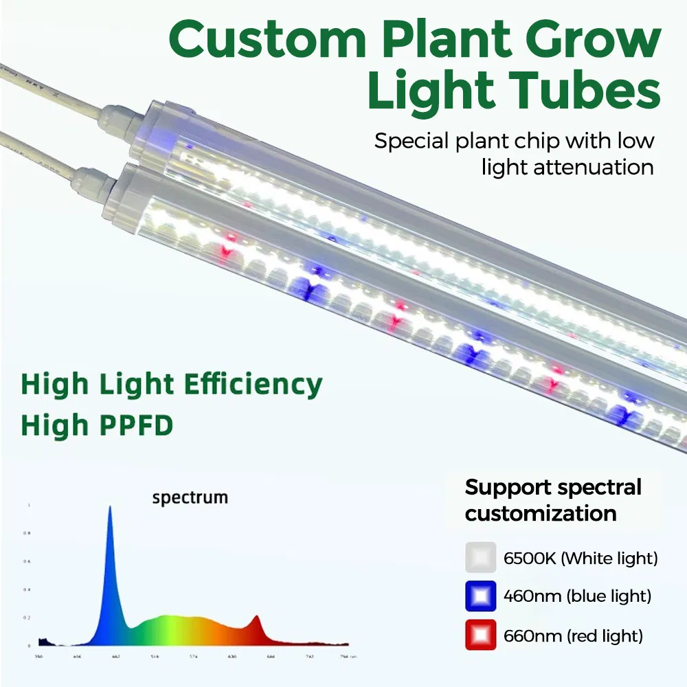 T8 1.2m Tubo de Luz de Cultivo LED à Prova d'Água para Hidroponia, Luz de Planta de Espectro Completo com 2.3μMol/J Eficácia