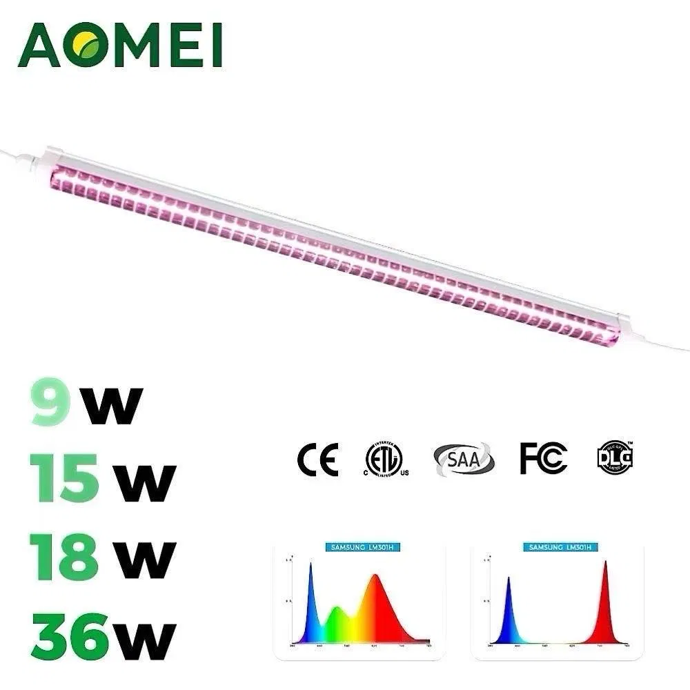 T8 9W 15W 18W 36W Luz de Cultivo LED de Espectro Completo Personalizável para Iluminação de Estantes em Agricultura Vertical