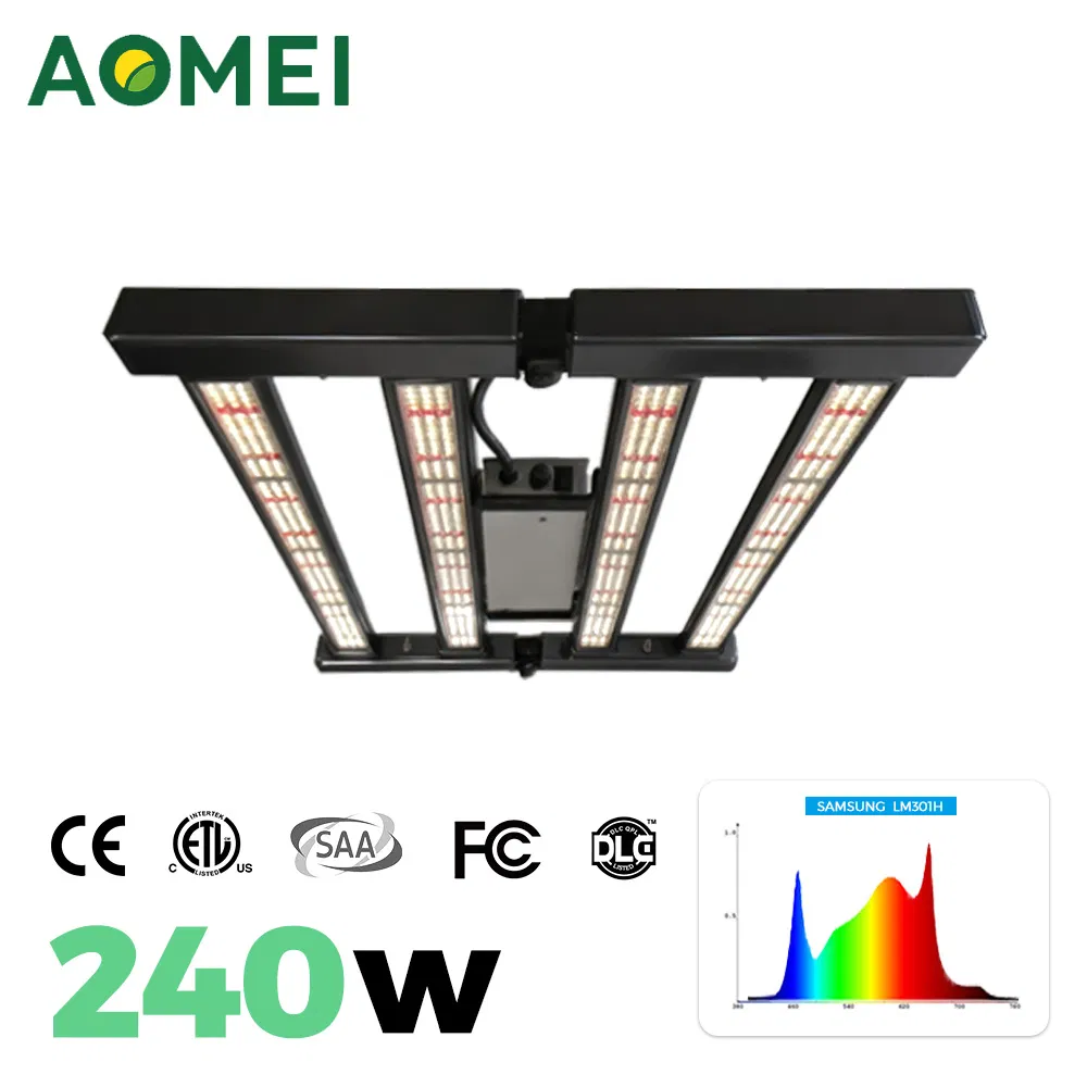 240W Luz de Cultivo LED de Espectro Completo Dobrável, 2.8 μMol/J Alta Eficiência, IP65 Lâmpada de Crescimento de Plantas para Estufas Comerciais e Agricultura Indoor