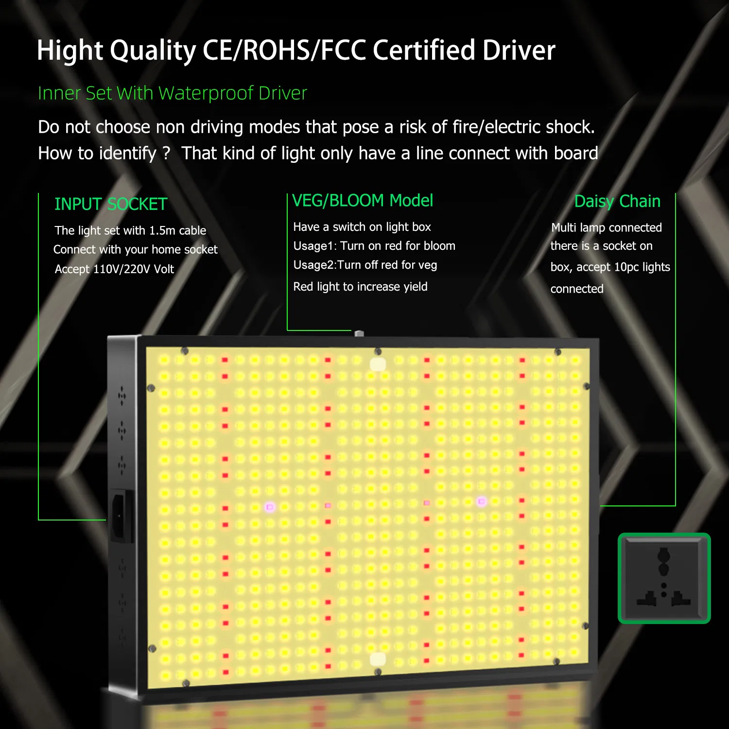 Tp 150W Placa Quântica LED para Cultivo Interno Espectro Completo Suculentas Cactos Alta Emissão de Vermelho IP54 Estufa de Plantas 100W 30W