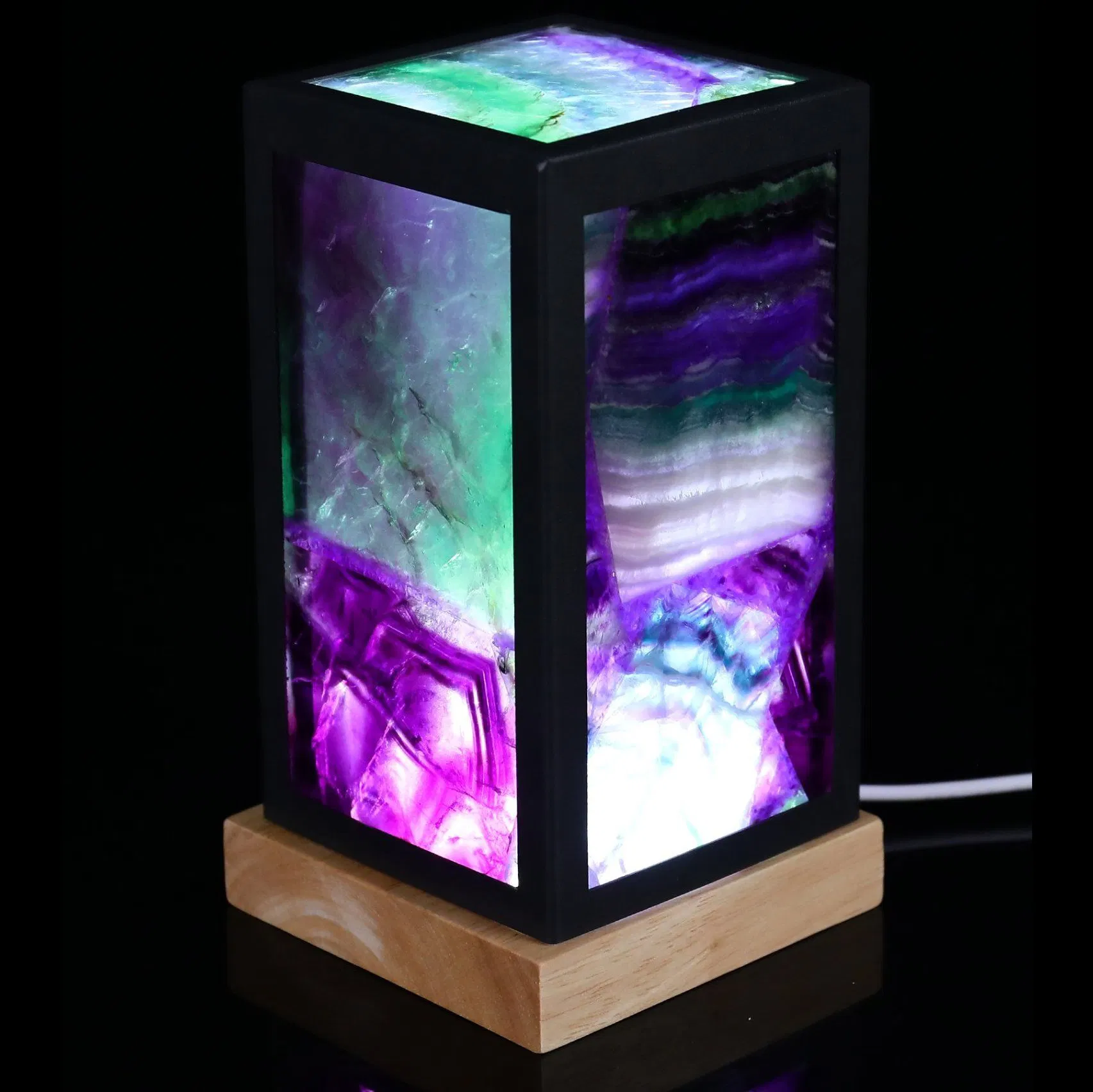 Lâmpada de Noite Cubo de Cristal Natural Quartzo para Decoração Lâmpada de Mesa de Fluorita Verde