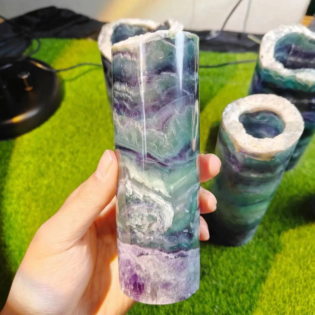 Lâmpada de Fluorita Natural Esculpida à Mão de Alta Qualidade por Atacado para Decoração de Casa
