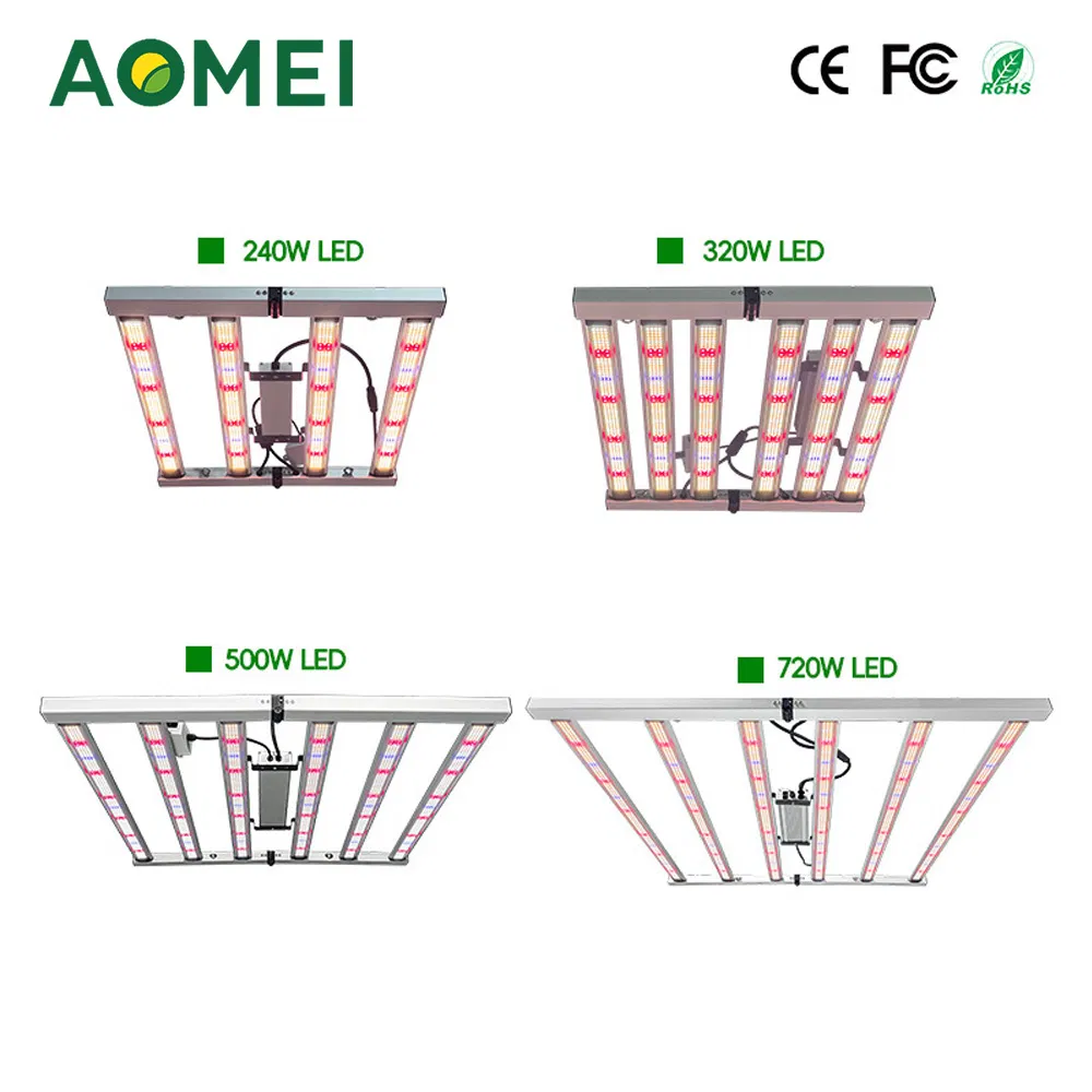500W Luz de Cultivo LED Dimmable, 180° Estrutura de Alumínio Dobrável para Agricultura Vertical Interna, Certificado ETL/CE