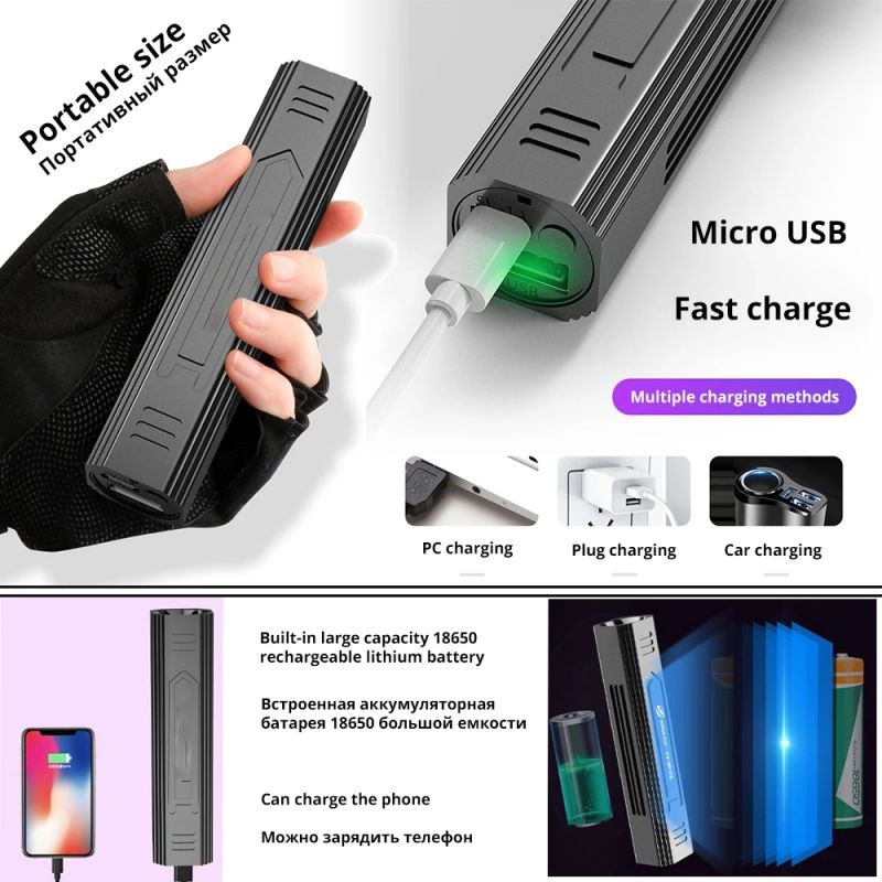 Lanterna LED UV preta multifuncional recarregável Helius USB