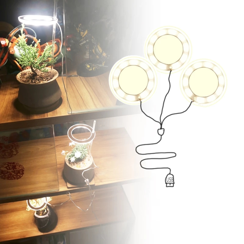 Lâmpada de Crescimento de Plantas LED Espectro Completo Anel de Ângulo Interno Potes Domésticos Temporizador de Dimerização Luz de Preenchimento para Suculentas