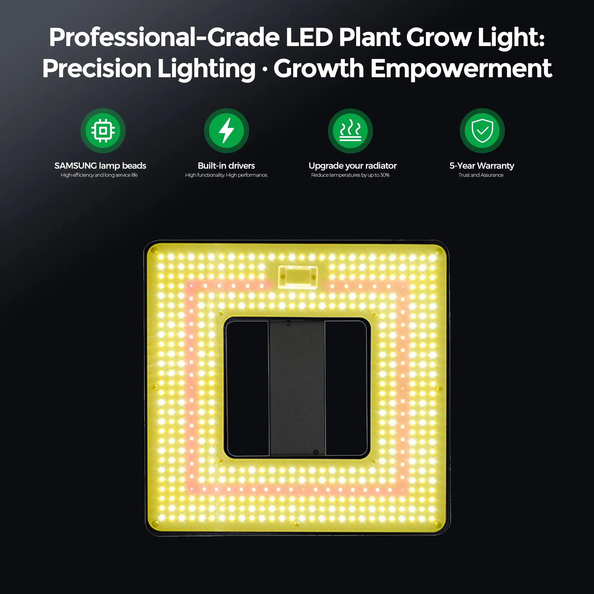Painel de Luz LED de Crescimento de Plantas de Espectro Completo com Sistema de Resfriamento Avançado para Tomates, Verduras Folhosas e Flores