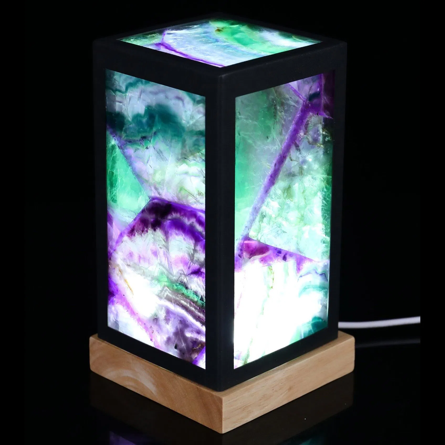 Lâmpada de Noite Cubo de Cristal Natural Quartzo para Decoração Lâmpada de Mesa de Fluorita Verde