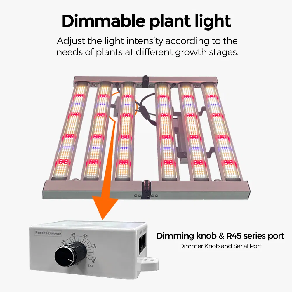 500W Luz de Cultivo LED Dimmable, 180° Estrutura de Alumínio Dobrável para Agricultura Vertical Interna, Certificado ETL/CE