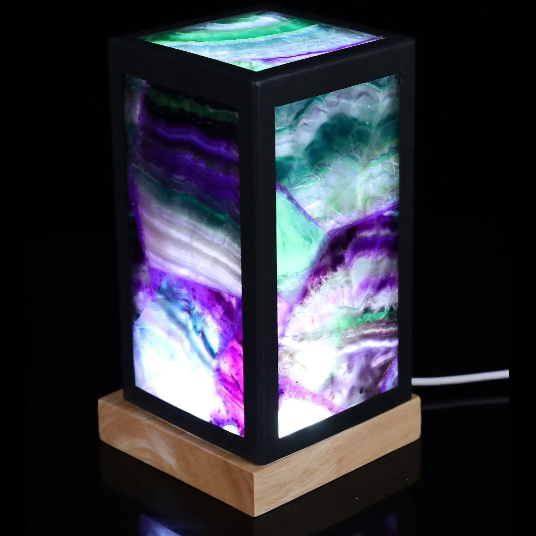 Lâmpada de Noite Cubo de Cristal Natural Quartzo para Decoração Lâmpada de Mesa de Fluorita Verde