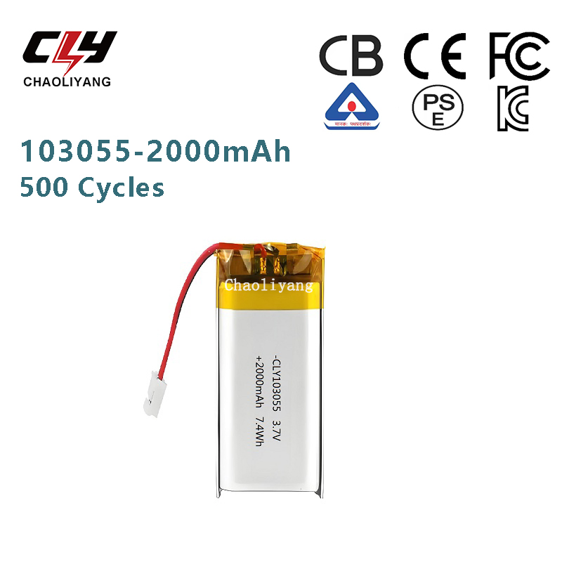 حزمة بطارية ليثيوم أيون قابلة لإعادة الشحن من الشركة المصنعة الأصلية والتصميم حسب الطلب IEC62133, معتمدة من CE وCB وUL وKc وFCC 3.7V 103055 2000mAh بطارية ليثيوم بوليمر عالية الجودة وبطارية ليثيوم أيون